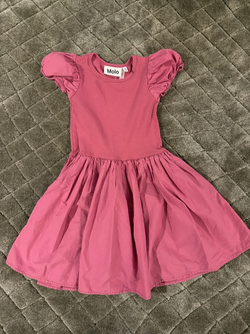 Molo Girls' Rose Pink Puff Sleeve Twirl Dress 3/4T